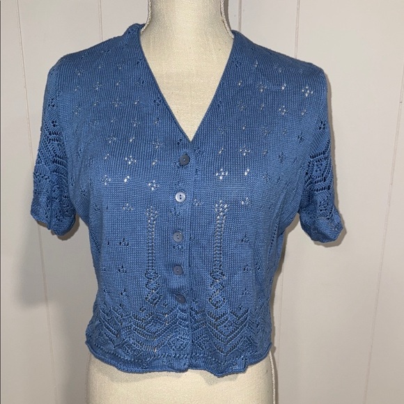 Kathie Lee Collection Blue Button Down Knit Top - Picture 1 of 4